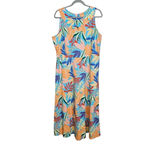 Talbots Plus Size Petite Jersey Knit Vacation Resortwear Maxi Dress Leaf Print - Picture 2 of 8